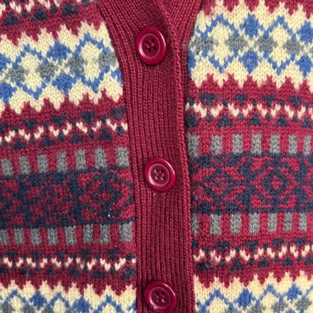Vintage Talbots Fair Isle Wool Sweater Vest Burgundy Button Front Petite Preppy‎